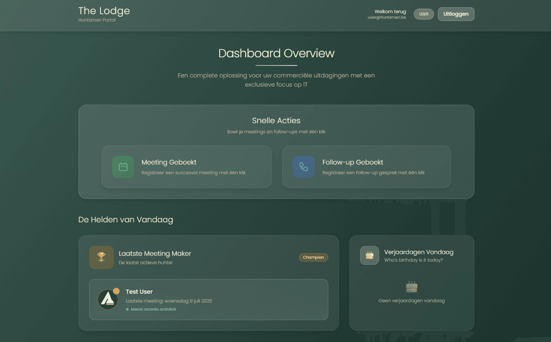 The lodge - dashboard overzicht